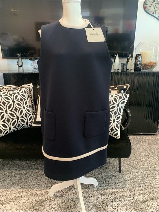 MaxMara Dresses & Skirts - NWT MaxMara Navy Shift Dress with Contrast Hem and Patch Pockets. XL